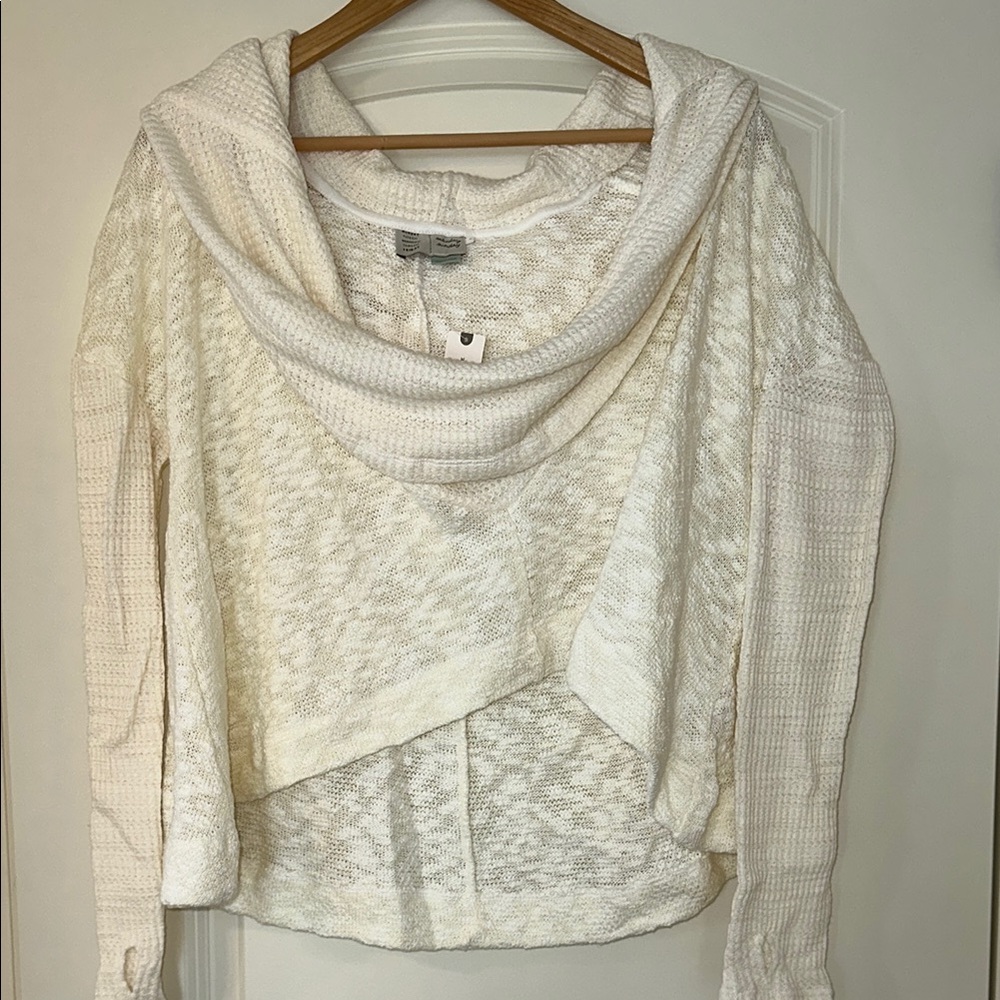 Cream Cowl Neck Sweater with Layered Design and Asymmetrical Hemline